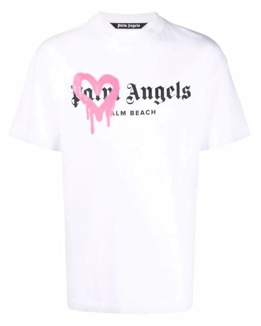 Palm Angels White Heart Palm Beach Sprayed T-Shirt for men