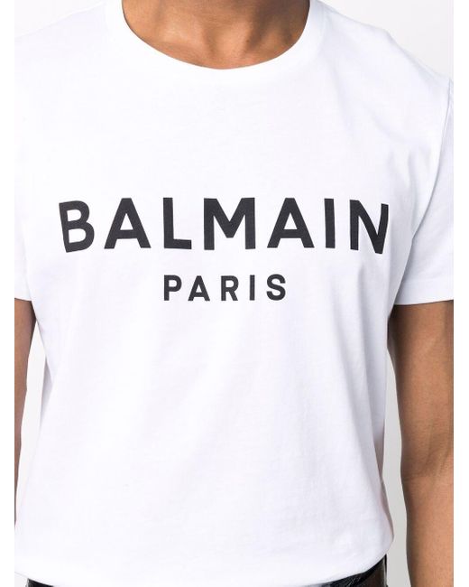 Balmain White T-Shirt With Printed Logo for men