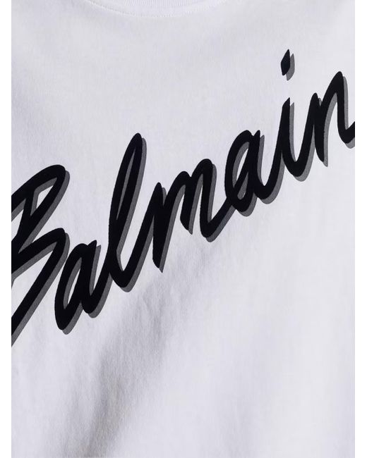 Balmain White Logo-Embellished Cotton T-Shirt for men