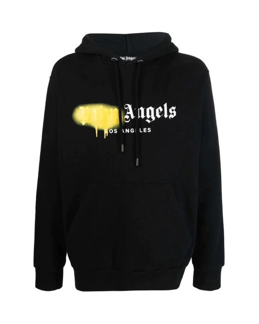 Palm Angels Black Los Angeles Spray Logo-Print Hoodie for men