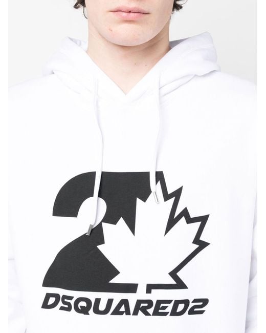 DSquared² White Cool Fit Maple Leaf Hoodie for men