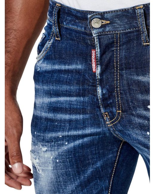 DSquared² Blue Badge Paint Splatter Jeans for men