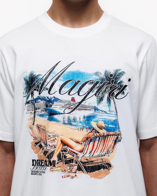 Magrit White Dream Beach Printed T-Shirt for men