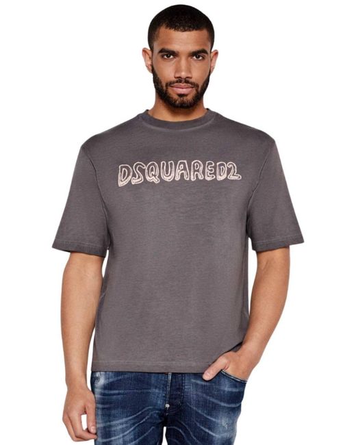 DSquared² Gray Loose Fit Fade Cartoon Logo T-Shirt for men