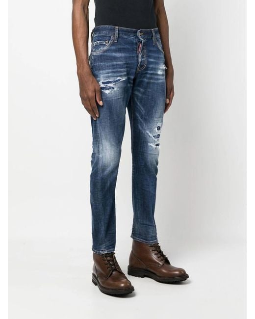 DSquared² Blue 1964 Patch Distressed Slim Jeans Denim for men