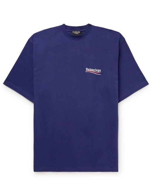 Balenciaga Blue Political Campaign Embroidered Logo T-Shirt for men