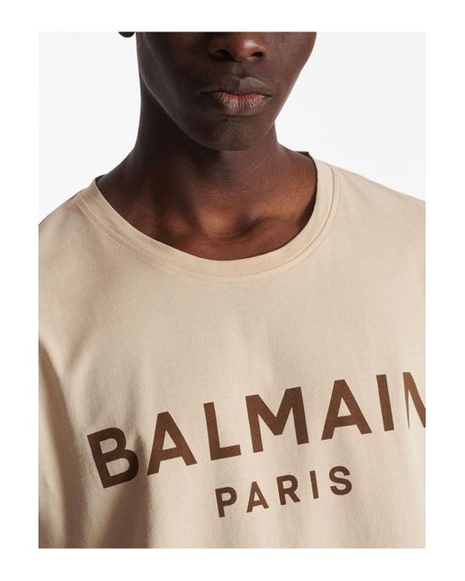 Balmain Natural Straight Fit Printed Tee Stone for men