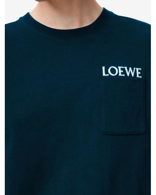 Loewe Blue Pocket Embroidered Logo T-Shirt for men