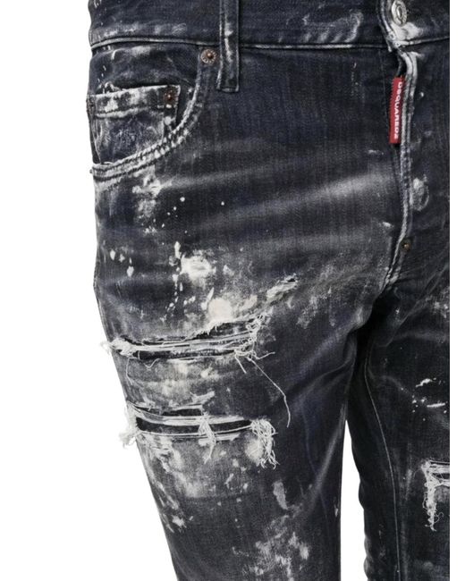 DSquared² Blue Bold Distressed Paint Splatter Jeans for men