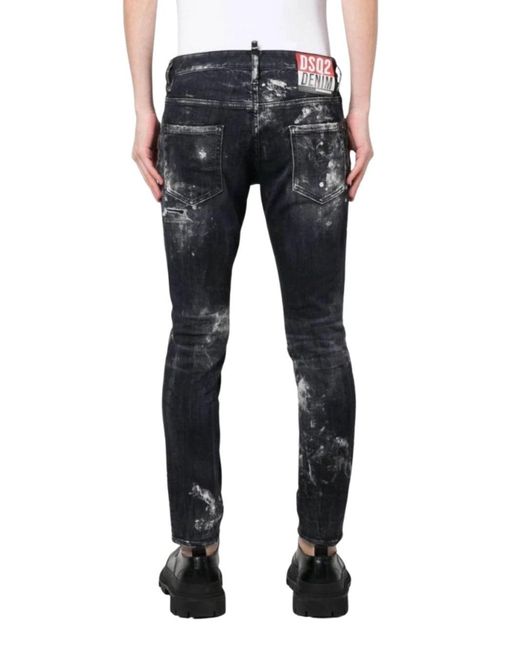 DSquared² Blue Bold Distressed Paint Splatter Jeans for men