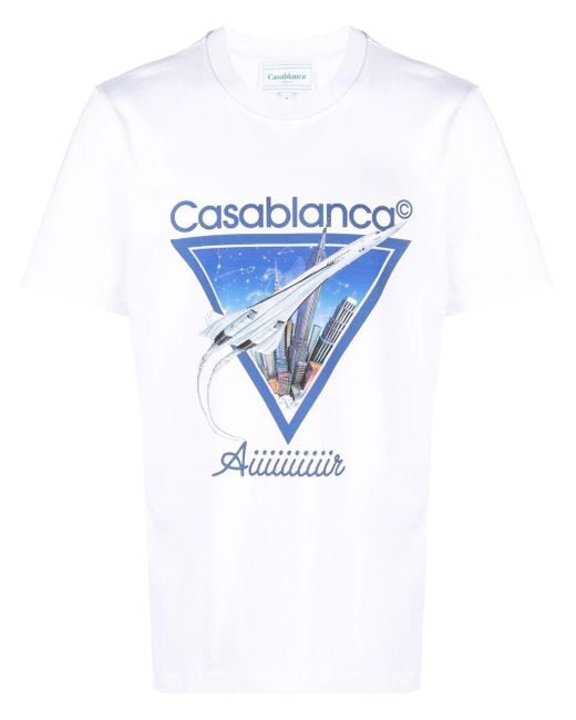 CASABLANCA Graphic-Print Organic Cotton T-Shirt in Blue for CASABLANCA Graphic-Print Organic Cotton T-Shirt in Blue for