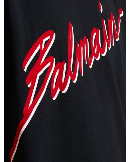 Balmain Black Flocked Letter Logo T-Shirt for men