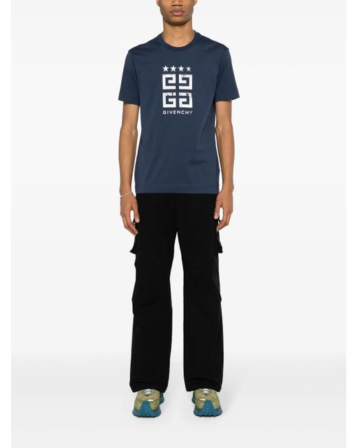 Givenchy Blue 4G Stars Logo Printed T-Shirt for men