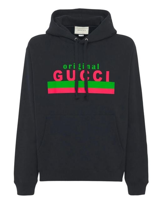 Gucci Black Original Logo Printed Hoodie for men