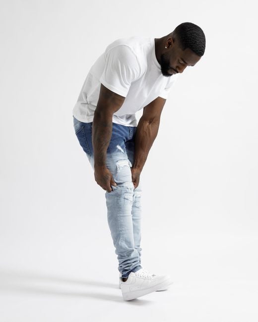 Magrit Blue Cannes Gradient Faded Ripped Jeans for men