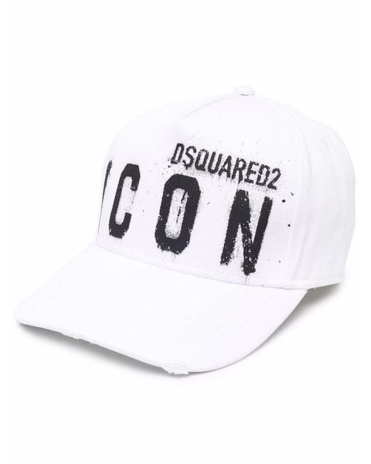 DSquared² White Distressed Icon Printed Cap for men
