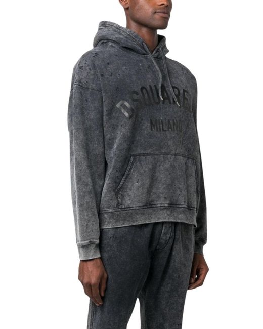 DSquared² Gray Milano Logo Faded Hoodie for men
