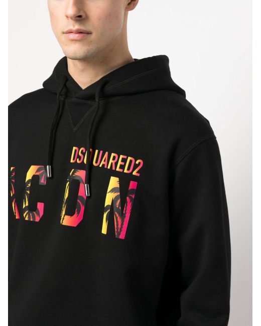 DSquared² Black Icon-Print Hooded Sweatshirt for men