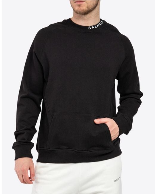 Balmain Black Collar Logo Print Sweatshirt for men