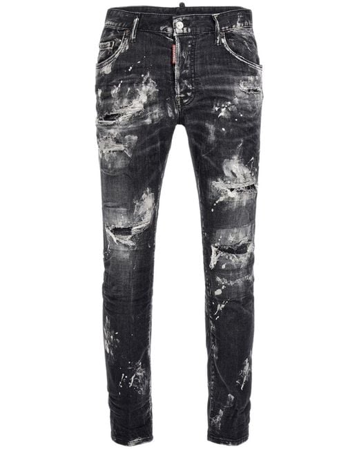 DSquared² Blue Bold Distressed Paint Splatter Jeans for men