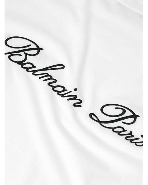 Balmain White Logo Embroidered Loose Fit T-Shirt for men