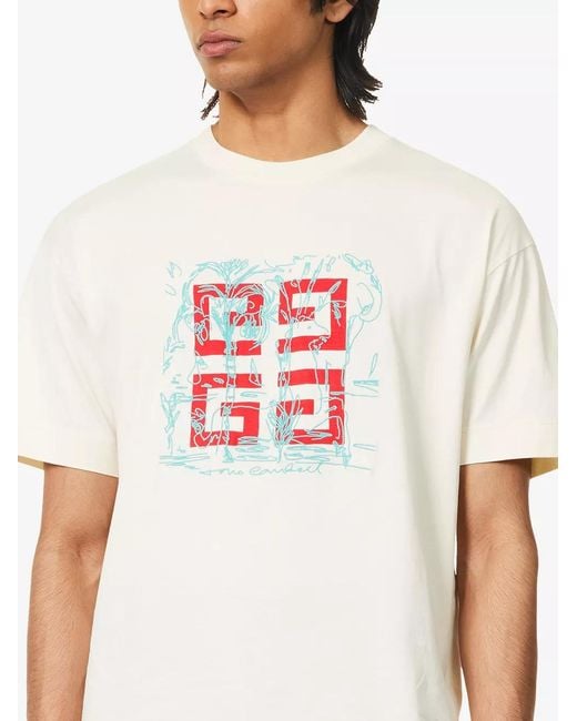 Givenchy White Embroidered 4G Logo Print T-Shirt for men