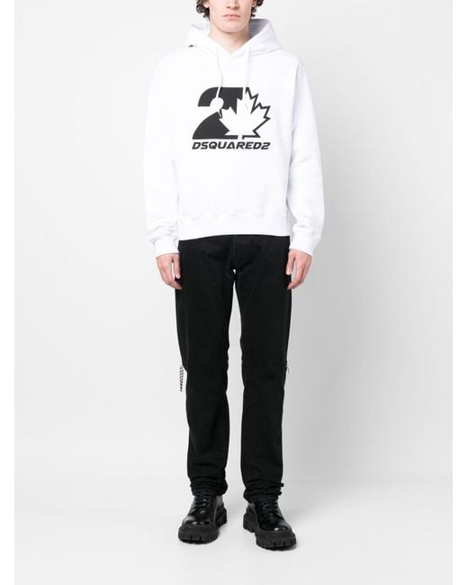 DSquared² White Cool Fit Maple Leaf Hoodie for men