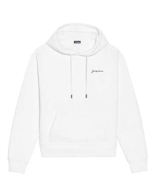 Jacquemus White Signature Embroidered Logo Hoodie for men
