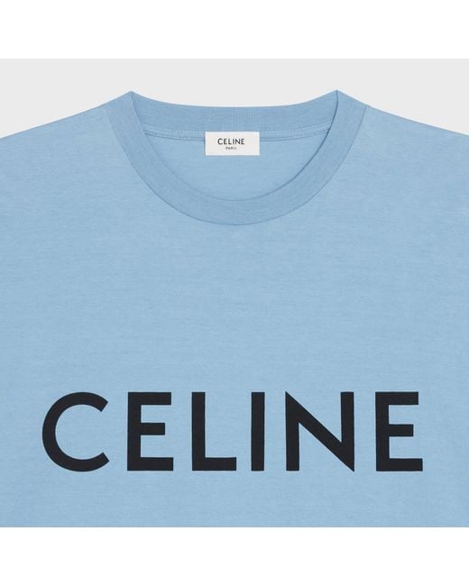 Celine Celine Loose Cotton Logo Print T-Shirt Light in Blue for