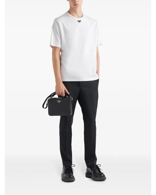 Prada White Triangle Plaque T-Shirt for men