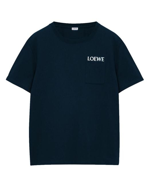 Loewe Blue Pocket Embroidered Logo T-Shirt for men