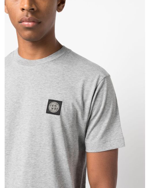 Stone Island Gray Compass Appliqué Cotton T-Shirt for men