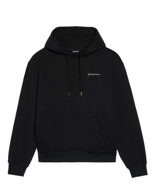 Jacquemus Black Signature Embroidered Logo Hoodie for men