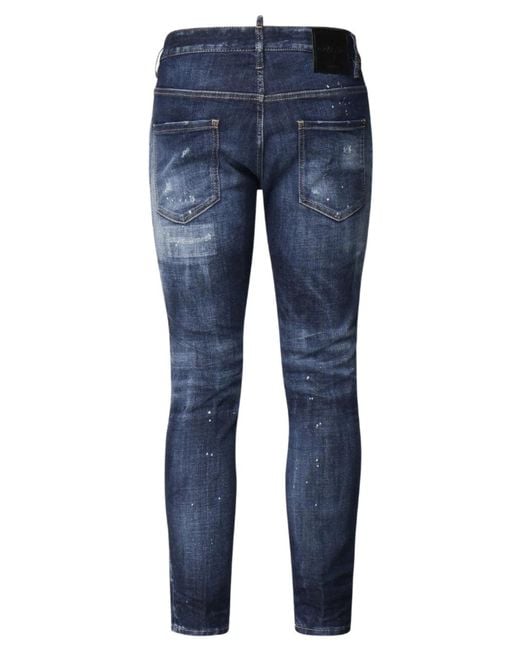 DSquared² Blue Badge Paint Splatter Jeans for men