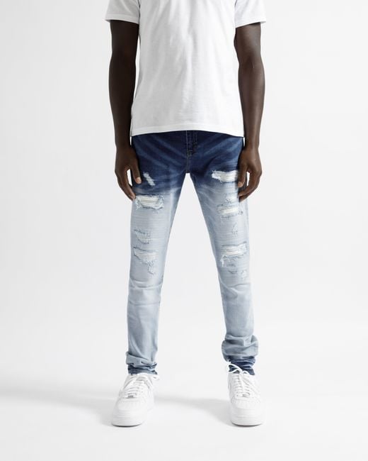 Magrit Blue Cannes Gradient Faded Ripped Jeans for men
