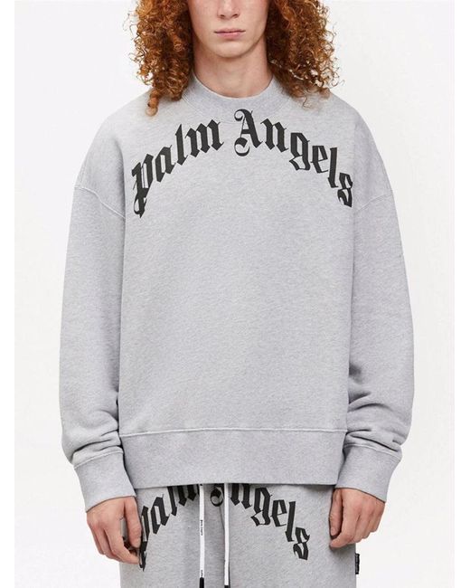 Palm Angels Gray Gd Curved Logo Print Sweatshirt for men