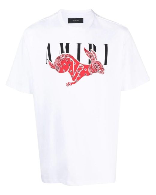 Amiri White Cny Bandana Rabbit Print T-Shirt for men