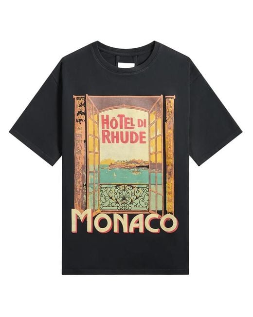 Rhude Black Hotel Di Monaco T-Shirt for men