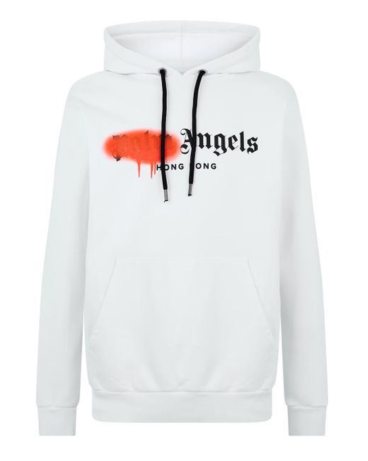 Palm Angels White Hong Kong Sprayed Logo Hoodie for men