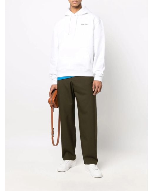 Jacquemus White Signature Embroidered Logo Hoodie for men