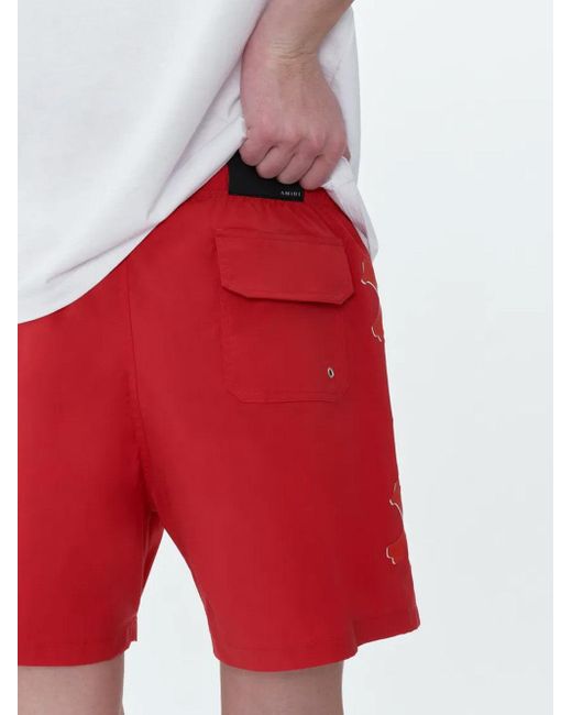Amiri Red Bones Printed Swim Shorts for men