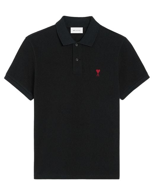 AMI Black 'Ami De Coeur' Polo Shirt for men