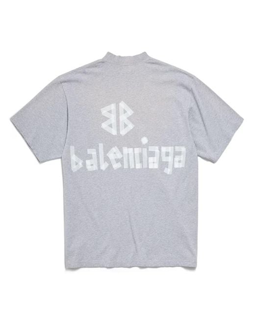 Balenciaga Gray Taped Logo T-Shirt for men