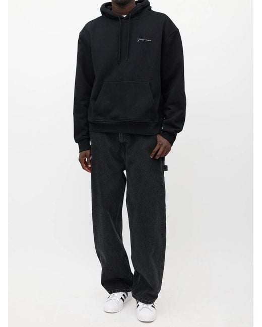 Jacquemus Black Signature Embroidered Logo Hoodie for men