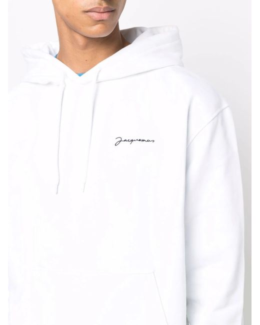 Jacquemus White Signature Embroidered Logo Hoodie for men