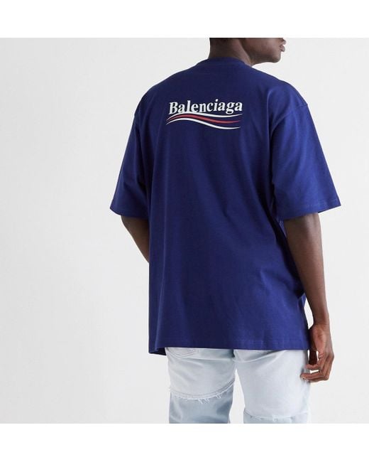 Balenciaga Blue Oversized Political Logo-Print Cotton-Jersey T-Shirt for men