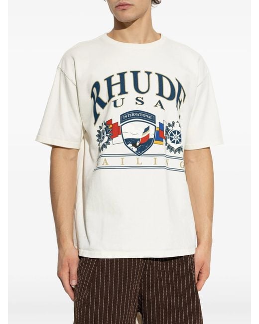 Rhude White Usa Sailing Printed T-Shirt for men