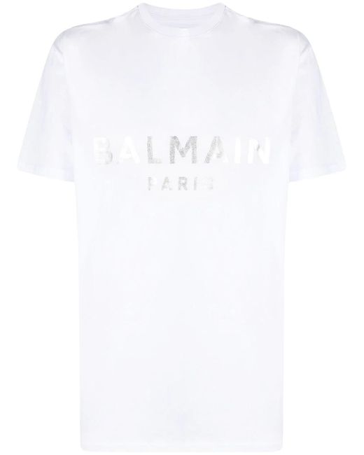 Balmain White Print T-Shirt for men