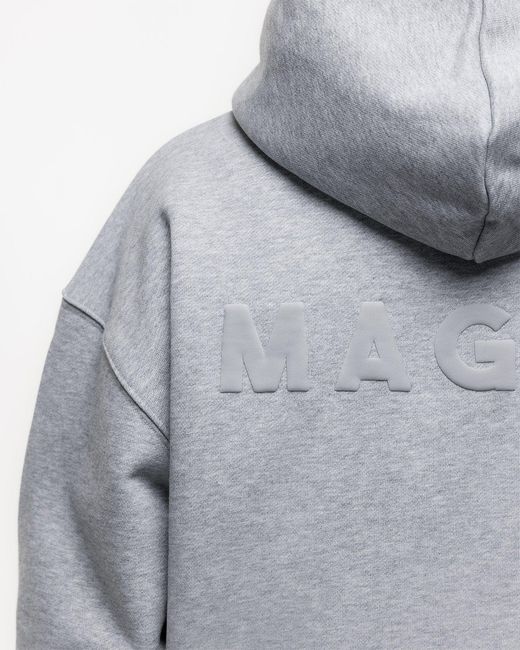 Magrit Gray Core Puff Printed Hoodie for men