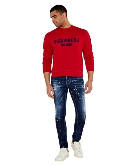 DSquared² Red Milano Flocked Logo Sweatshirt for men
